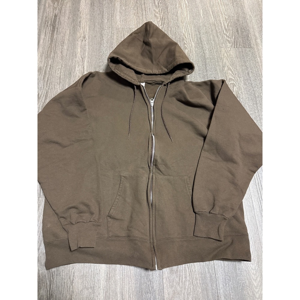 Hanes Ultimate Cotton Full Zip Hoodie Brown Heavy Fleece Sweatshirt Mens XL